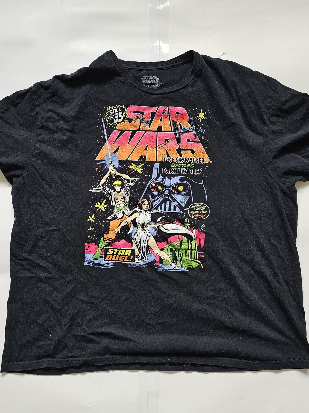 Star Wars Black Tee with Retro Neon Comic Artwork